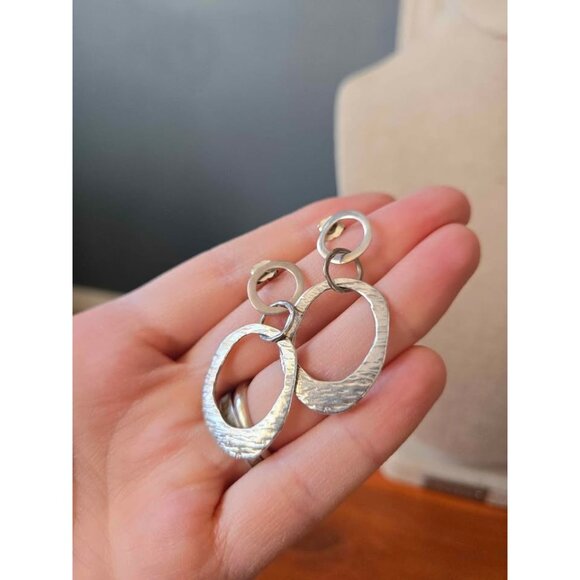 Silpada Sterling Silver Textured Hoop Dangle Link Earrings - Picture 5 of 7